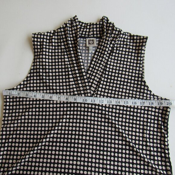 Anne Klein Women's Black/White Sleeveless Pearly Polka Dot Triple Pleat Top Sz L - Picture 7 of 12